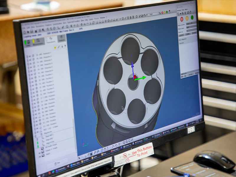 A three-dimensional component model displayed in CAD software